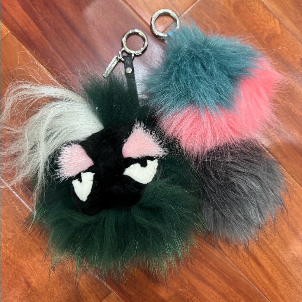 3 faux fur puffball Pom Pom keychain